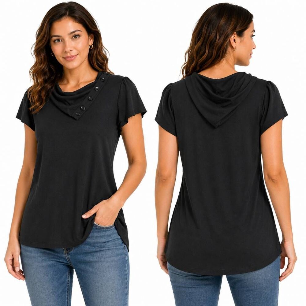 Maurices L Black Cowl Neck Button Top
